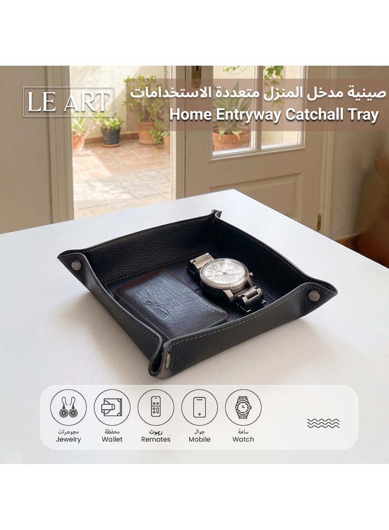 LeArt Valet Tray - Small & Compact Catchall Tray | Desk, Bedside, Home Entrance Entryway Organizer | Valet Tray for Keys, Coins, Stationary, Jewellery (Black) - Image 3