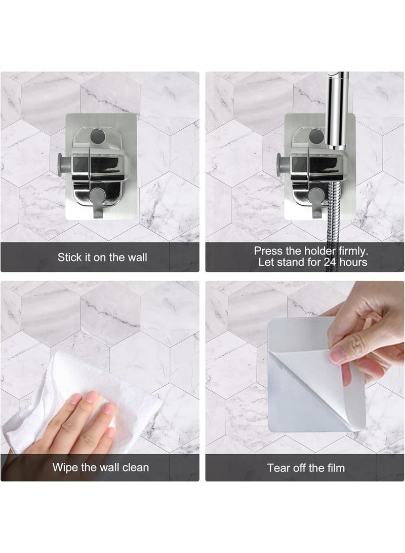 SOLARAE Shower Head Holder, 2 Pack Strong Adhesive Waterproof Handheld Shower Holder, Adjustable Shower Head Holder, Silver - Image 4