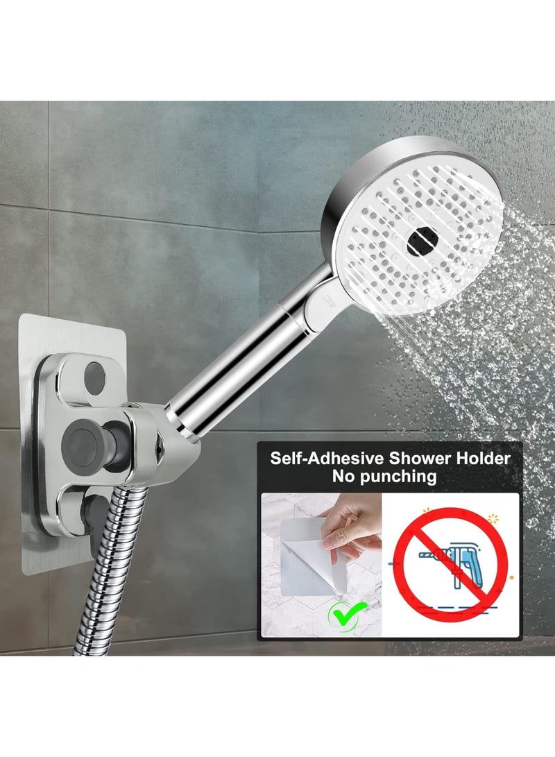 SOLARAE Shower Head Holder, 2 Pack Strong Adhesive Waterproof Handheld Shower Holder, Adjustable Shower Head Holder, Silver - Image 3