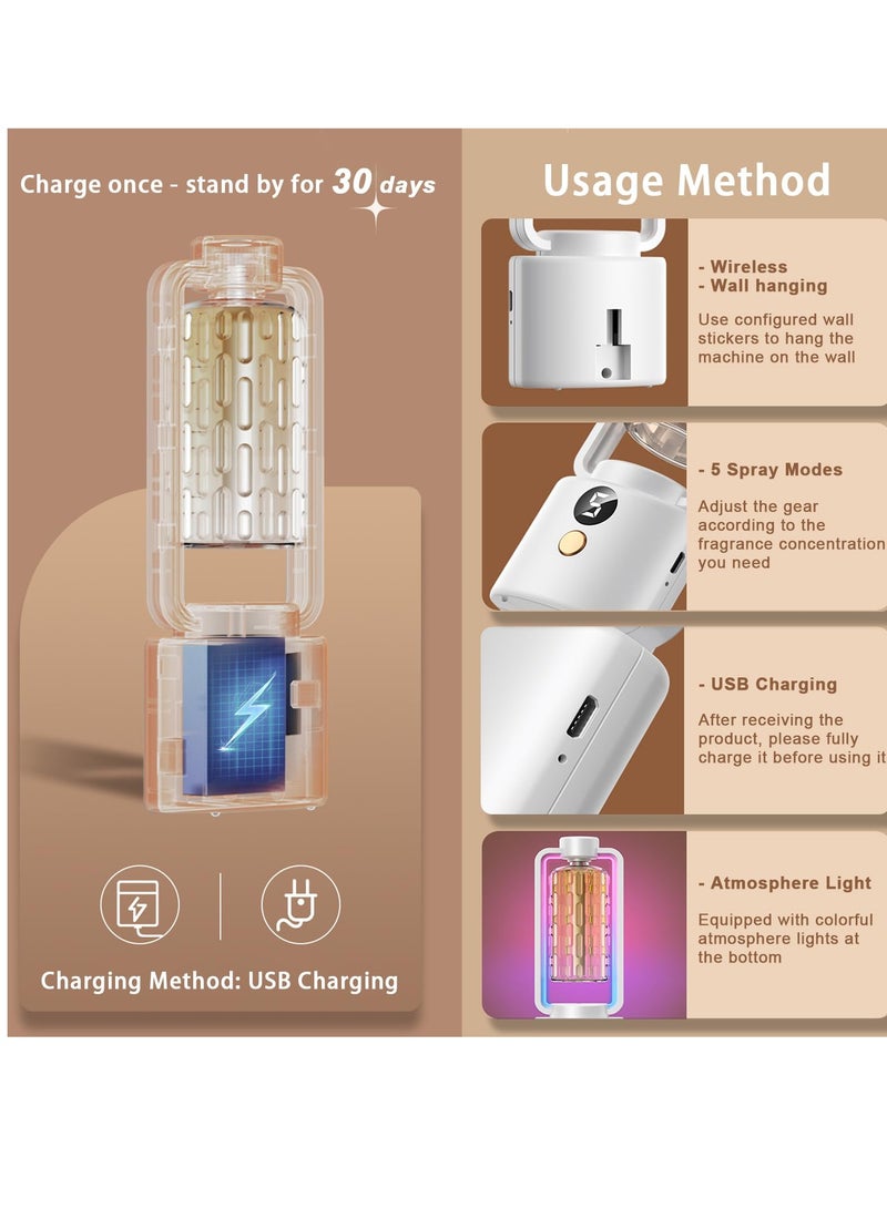 KASTWAVE مرشحات عطرية جاردينيا، موزع زيت أساسي، معطر هواء مثبت على الحائط لاسلكيًا، مصباح ليلي ذو 7 ألوان، جهاز ترطيب عطرية بـ 4 أوضاع رذاذ، مناسب للمنزل غرفة كبيرة حمام - Image 5