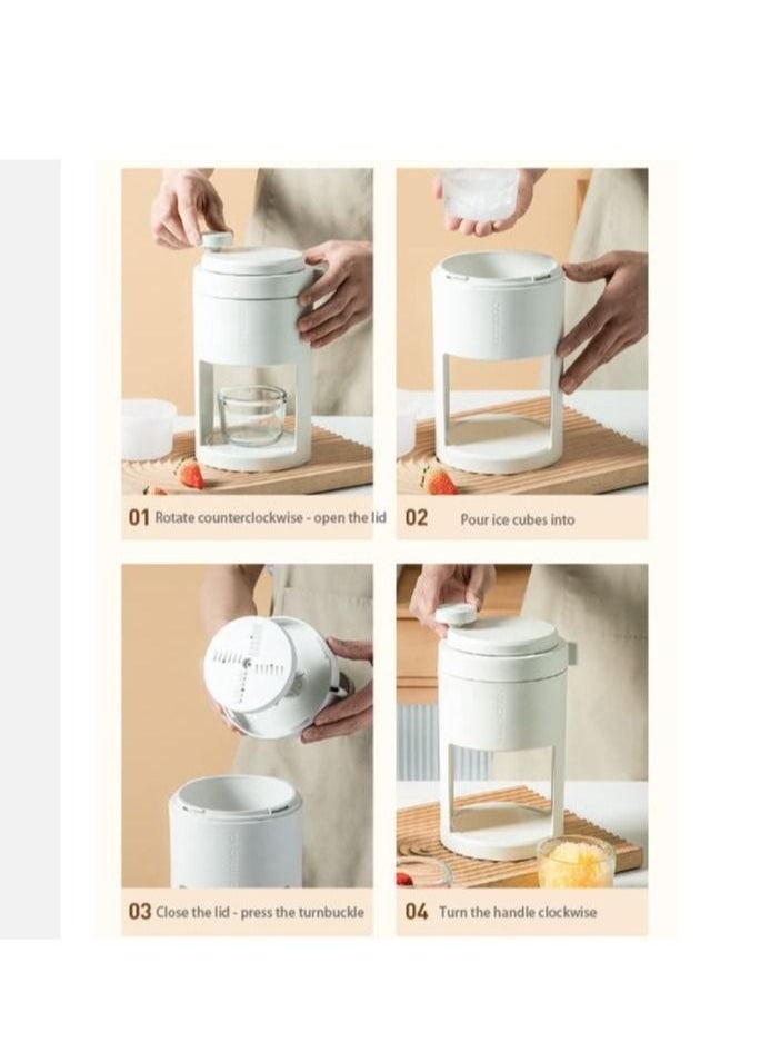 MIXDE - Portable Manual Ice Crusher Shaver Slush Machine with Thickened Stainless Steel Blades and Ice Cube Tray Mould and Glass Container for Making Drinks - Image 1