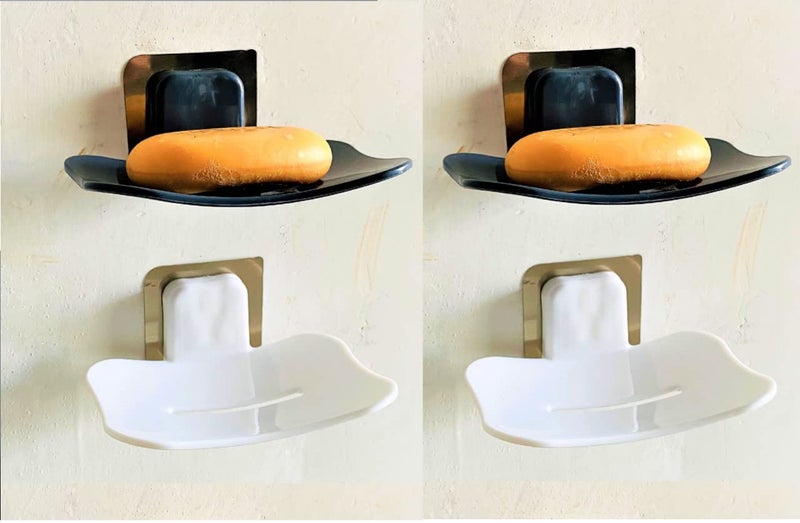 ELMVIA Without Drill Self Adhesive Soap Holder for Bathroom/Soap Case/Soap Dish/Soap Box/Soap Stand/Brush Holder for Sink for Travel Camping Accessories (4PCS)
