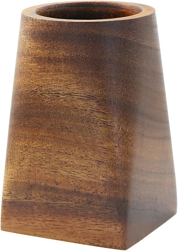 Winterworm Wooden Pencil Holder Walnut Wood Pen Container Pencil Holder Pen Cup Makeup Brush Holder Desk Accessories for Home School Office Organizer Desktop Bookshelf Decoration Round - Image 1