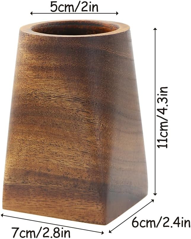 Winterworm Wooden Pencil Holder Walnut Wood Pen Container Pencil Holder Pen Cup Makeup Brush Holder Desk Accessories for Home School Office Organizer Desktop Bookshelf Decoration Round - Image 2