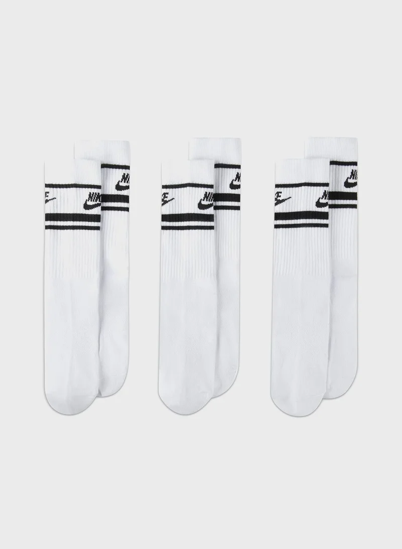 Nike 3 Pack Essential Crew Stripe Socks