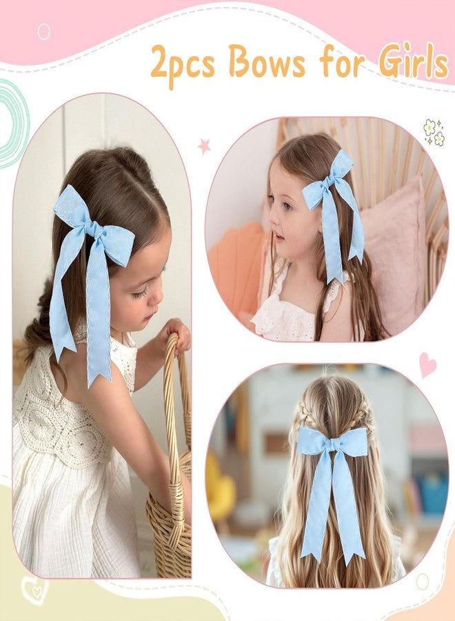 NCMAMA 2PCS Light Blue Bows for Girls Grosgrain Ribbon Alligator Hair Clips Hair Barrettes Hair Accessories for Girl Teens Kids Toddler with Long Tail - Image 4
