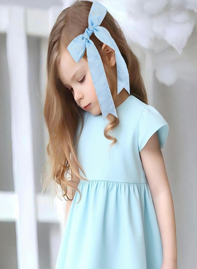 NCMAMA 2PCS Light Blue Bows for Girls Grosgrain Ribbon Alligator Hair Clips Hair Barrettes Hair Accessories for Girl Teens Kids Toddler with Long Tail - Image 2