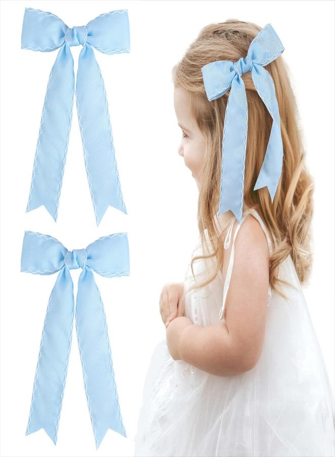 NCMAMA 2PCS Light Blue Bows for Girls Grosgrain Ribbon Alligator Hair Clips Hair Barrettes Hair Accessories for Girl Teens Kids Toddler with Long Tail - Image 1