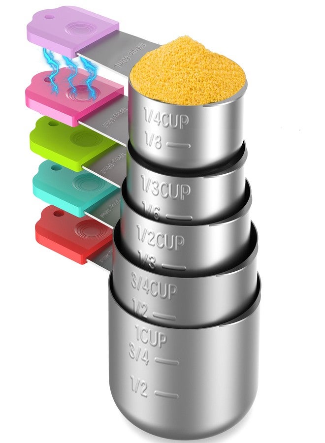 Minteem Magnetic Measuring Cups, 5 Stainless Steel Nesting Measuring Cup Set for Measuring Dry or Liquid Ingredients - Image 1