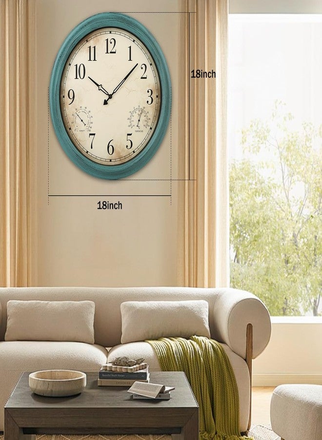 Yumt 18 Inch Wall Clock, Retro Outdoor Clock Non-Ticking Waterproof Indoor Outdoor Clock with Thermometer, Green - Image 4