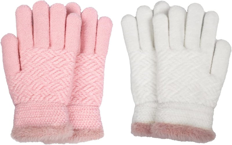 FENELY 2 Pairs Kid Winter Knit Gloves Stretchy Warm Gloves Gift for Boy Girl - Image 1