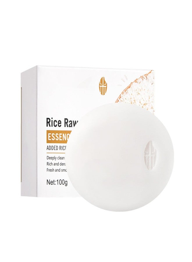 MIESCHER Rice Essence Soap, Rice Raw Pulp Essence Soap Added Rice Extract, Deep Cleaning Exfoliating & Moisturizing Cleansing Bar for Face, Body & Hands with Rich & Dense Foam, Soften Skin, 3.52oz. - Image 1