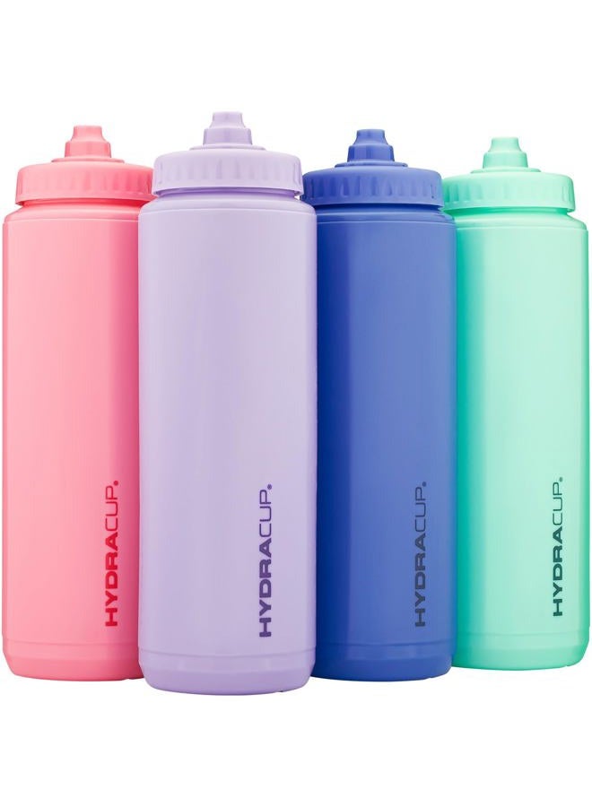 HYDRA CUP Sport [4 Pack] 32 oz Squeeze Water Bottles, Fast Flow Sports Water Bottle, Bike & Cycling Water Bottle, Travel To Go, BPA Free (Bright Colors) - Image 1