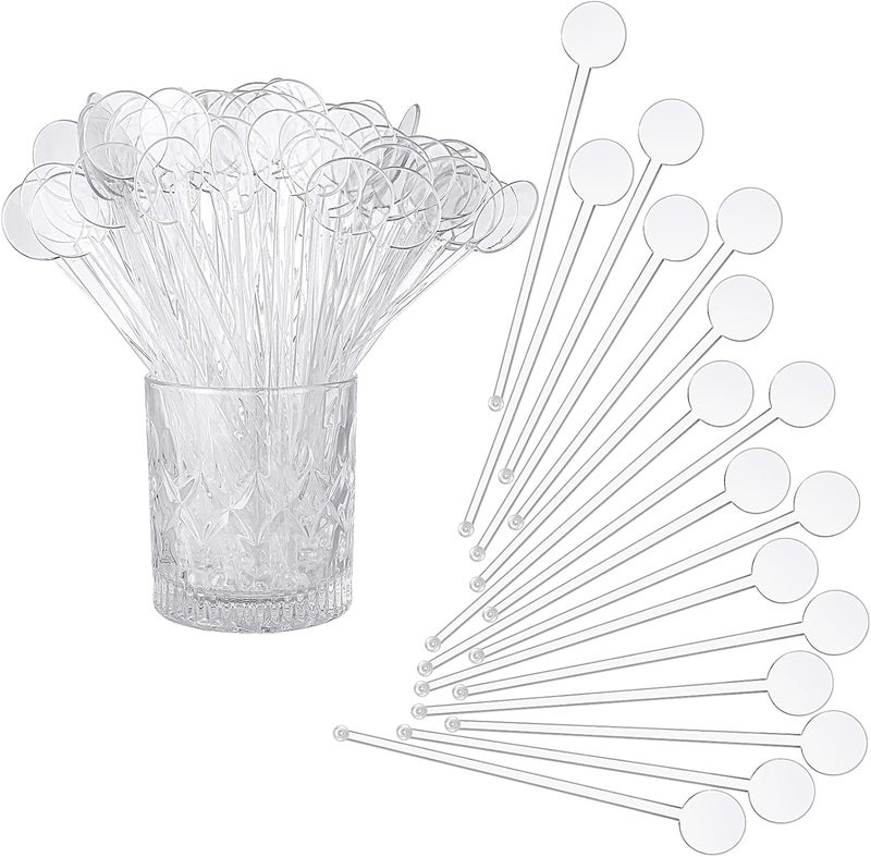 Marsui 240 Pieces 7 Inch Swizzle Sticks for Cocktail Coffee Drink Stirrers Cocktail Stirrers Disposable Stirring Sticks Plastic Disc Top for Mixing Coffee Whiskey Beverage (Clear) - Image 1