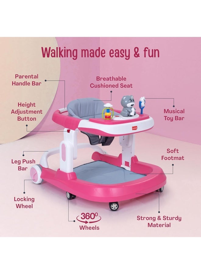 Luvlap Regal Baby Walker 9+ Months | 3 Level Height Adjustment Walker/Advanced Premium Baby Activity Walker, Pink - Image 2