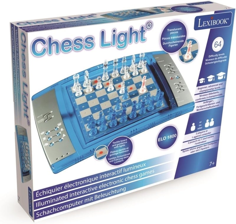 ليكسيبوك ChessLight، مجموعة شطرنج إلكترونية مع لوحة مفاتيح حسية ومؤثرات صوتية وضوئية، 32 قطعة، 64 مستوى صعوبة، بطاريات أو محول، أزرق/رمادي، LCG3000_04 - Image 3