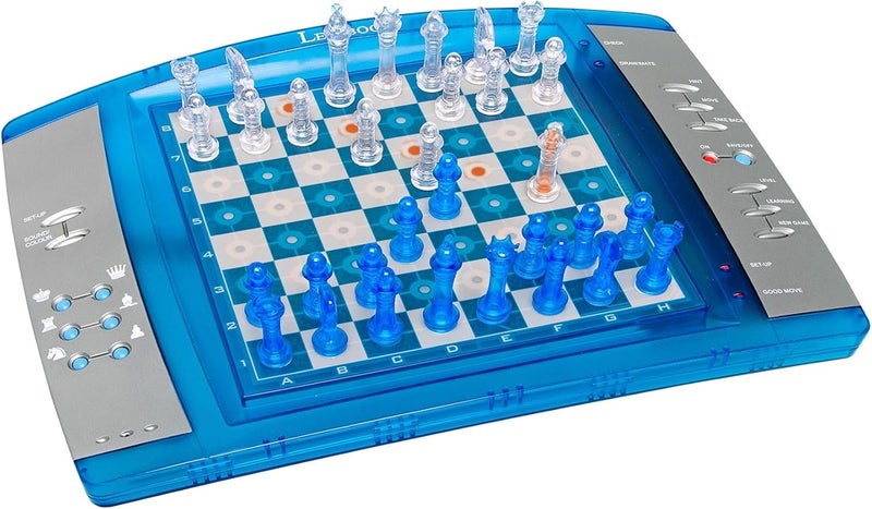 ليكسيبوك ChessLight، مجموعة شطرنج إلكترونية مع لوحة مفاتيح حسية ومؤثرات صوتية وضوئية، 32 قطعة، 64 مستوى صعوبة، بطاريات أو محول، أزرق/رمادي، LCG3000_04 - Image 1