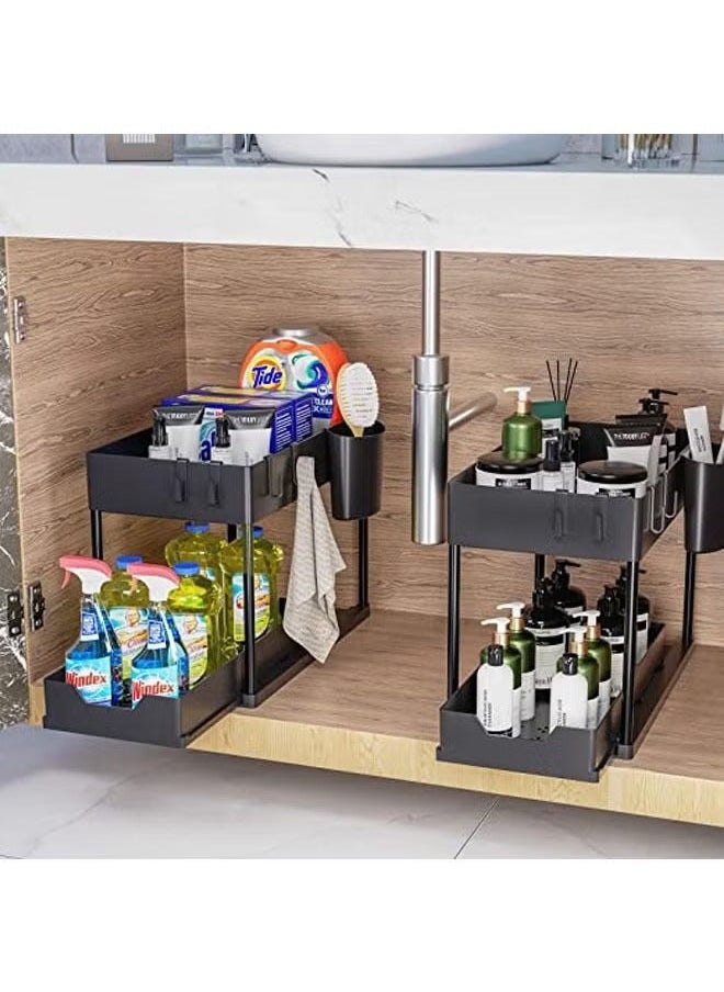 Captaintech - Double Layer Pull-out Storage Rack for Sink, 2 Tier Multi-purpose Kitchen Under the Sink Organizer Under Bathroom Sink Shelf Storage Rack for Countertop Laundry -Black - Image 1