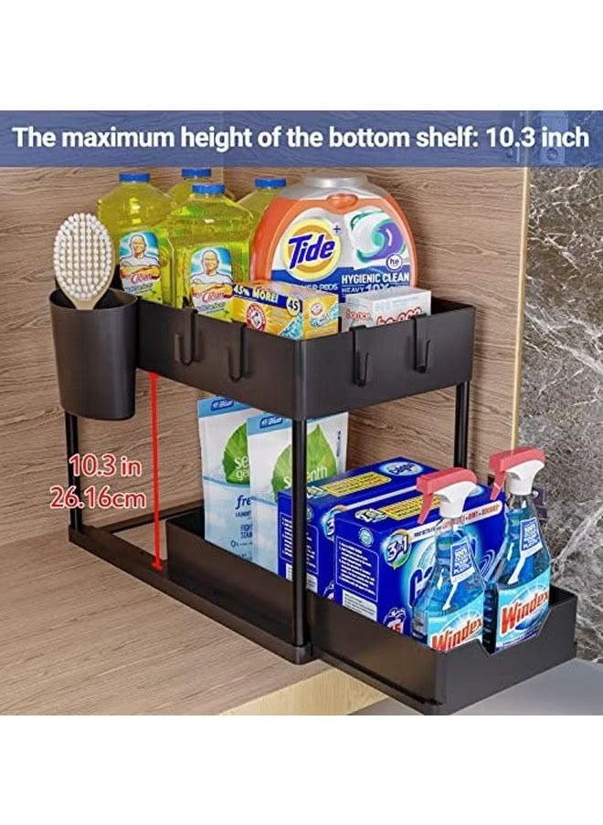 Captaintech - Double Layer Pull-out Storage Rack for Sink, 2 Tier Multi-purpose Kitchen Under the Sink Organizer Under Bathroom Sink Shelf Storage Rack for Countertop Laundry -Black - Image 1