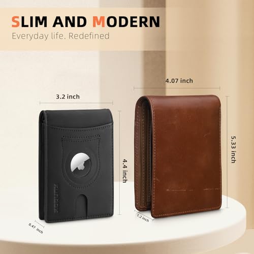 RUNBOX AirTag-Wallet-Mens-Slim-RFID Blocking Wallets Leather with Bill Compartment Air Tag Bifold Card Holder Wallet Gifts for Men Dad - Image 5