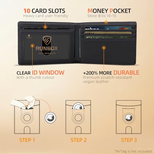 RUNBOX AirTag-Wallet-Mens-Slim-RFID Blocking Wallets Leather with Bill Compartment Air Tag Bifold Card Holder Wallet Gifts for Men Dad - Image 3