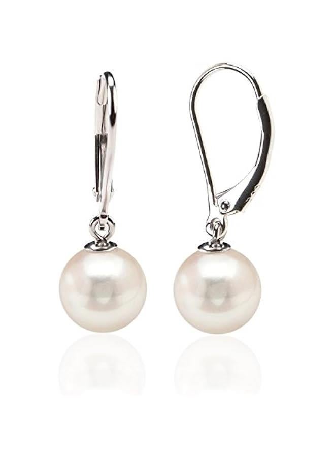 PAVOI Sterling Silver Simulated Shell Pearl Earrings Leverback Dangle Studs - Image 1