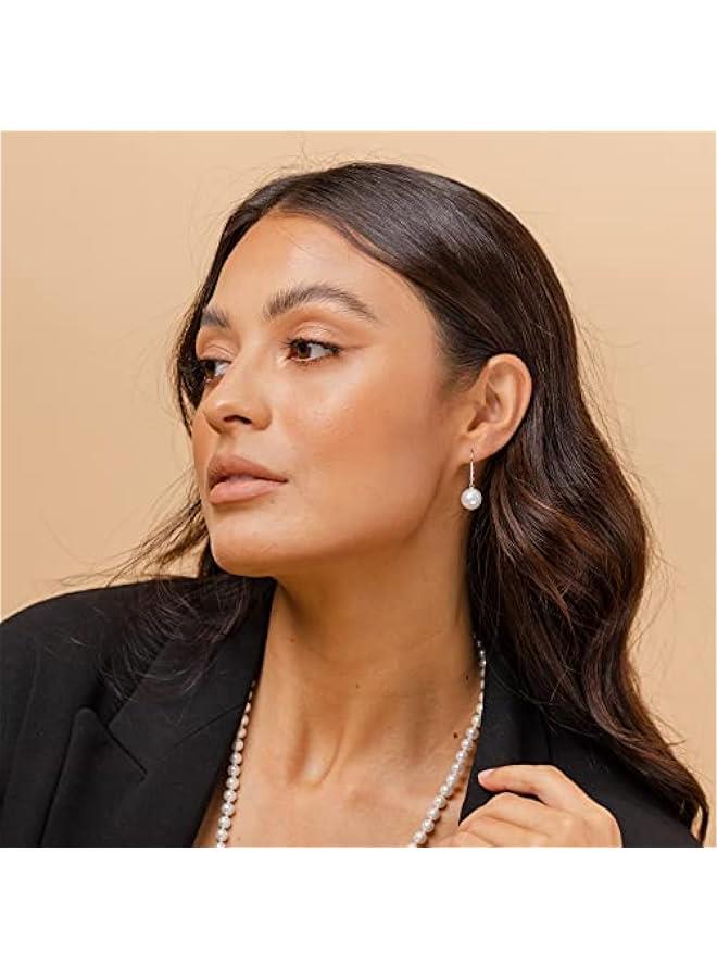 PAVOI Sterling Silver Simulated Shell Pearl Earrings Leverback Dangle Studs - Image 2