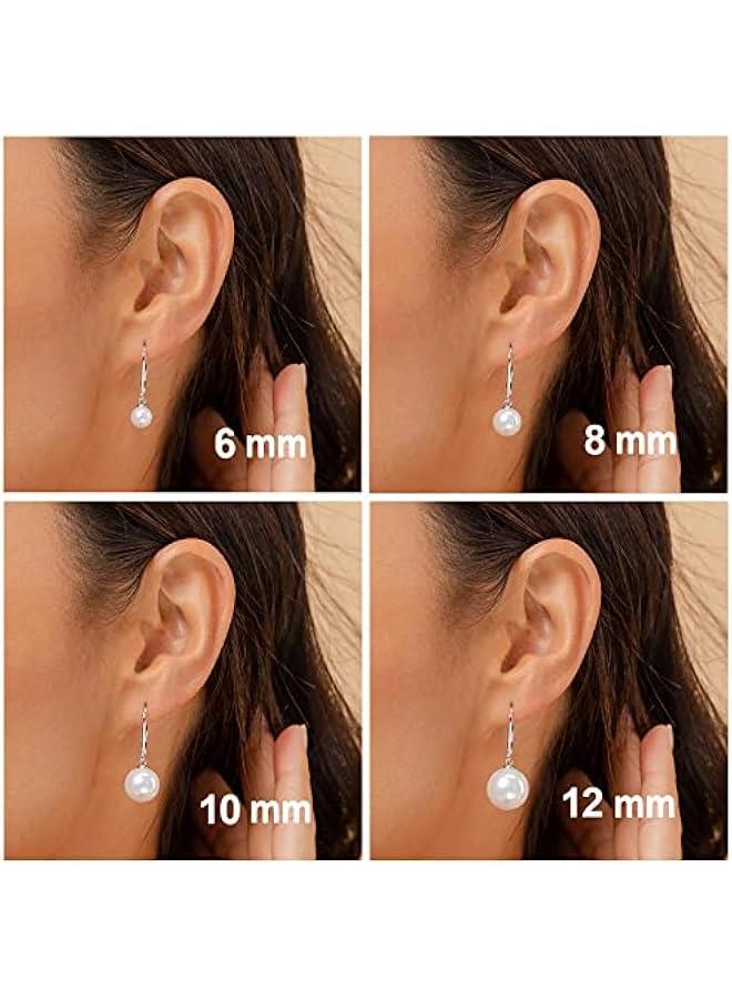 PAVOI Sterling Silver Simulated Shell Pearl Earrings Leverback Dangle Studs - Image 5