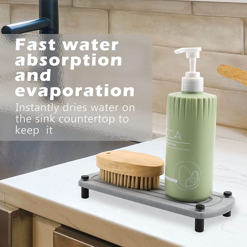 Kitwe حجر كيتوي سريع الجفاف لسطح المطبخ، حجر صغير من الأرض الدياتومية لحوض الحمام، صينية تنظيم حوض جاف فورية، صينية صابون لامتصاص الماء بسرعة لحوض المطبخ (1) - Image 5