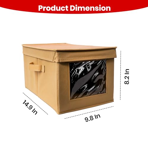 Prime Pick Smart Fold Storage Box Foldable Cloth Organizer Bamboo Lid Breathable Washable Wardrobe Drawer Closet Clothes Storage Bin Easy Carry Home Organizer Beige - Image 2