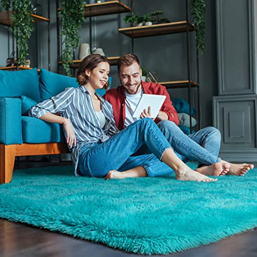 HOMORE Luxury Fluffy Area Rug Modern Shag Rugs for Bedroom Living Room Super Soft and Comfy Carpet Cute Carpets for Kids Nursery Girls Home 4x6 Feet Turquoise Blue - Image 3