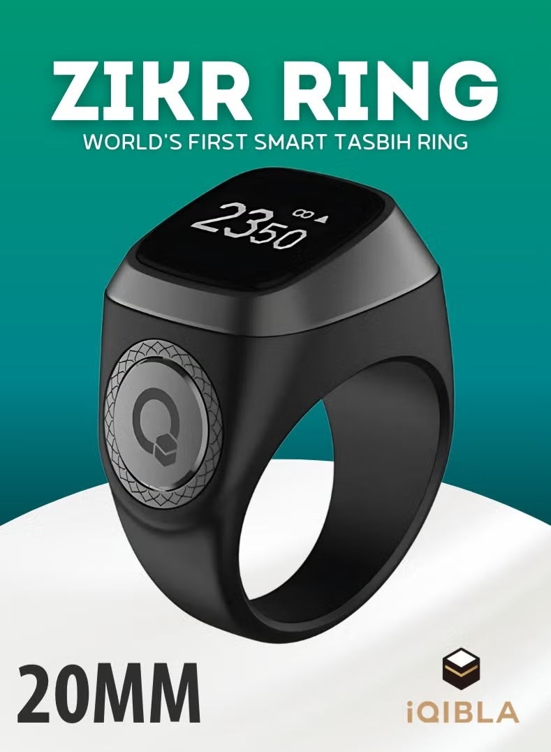 iQIBLA Smart Zikr Ring Lite 20 mm – Waterproof Muslim Prayer & Tasbih Counter Smart Ring | Digital OLED Display | Prayer Time Reminder Wearable Technology - Image 1