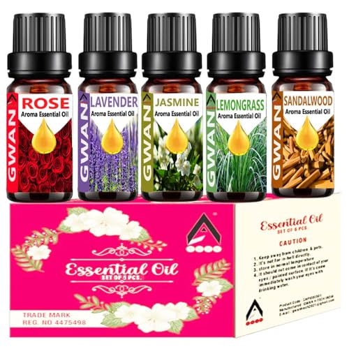 Gwan Aroma Diffuser Oil/Essential oil for home fragrance/essential oil diffuser (Lemon Grass, Lavender, Jasmine, Rose, Sandal Wood), 10ml Each - Set of 5 - Image 1
