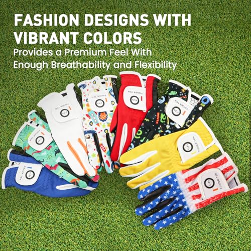 FINGER TEN Golf Gloves for Kids Boys Girls Both Left Right Hand Value 1 Pair, Toddler Junior Youth Golf Glove White Green Black (Dark Blue&Black, Large) - Image 5