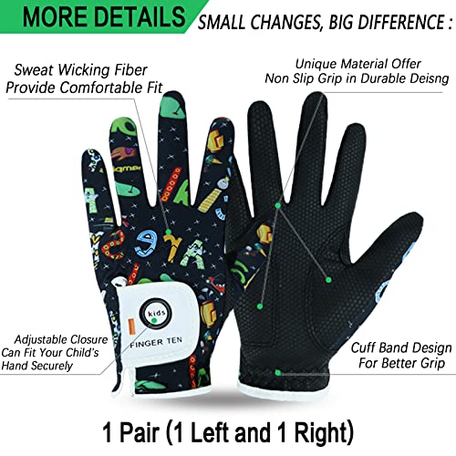 FINGER TEN Golf Gloves for Kids Boys Girls Both Left Right Hand Value 1 Pair, Toddler Junior Youth Golf Glove White Green Black (Dark Blue&Black, Large) - Image 2