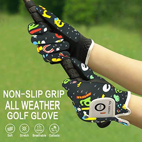 FINGER TEN Golf Gloves for Kids Boys Girls Both Left Right Hand Value 1 Pair, Toddler Junior Youth Golf Glove White Green Black (Dark Blue&Black, Large) - Image 4