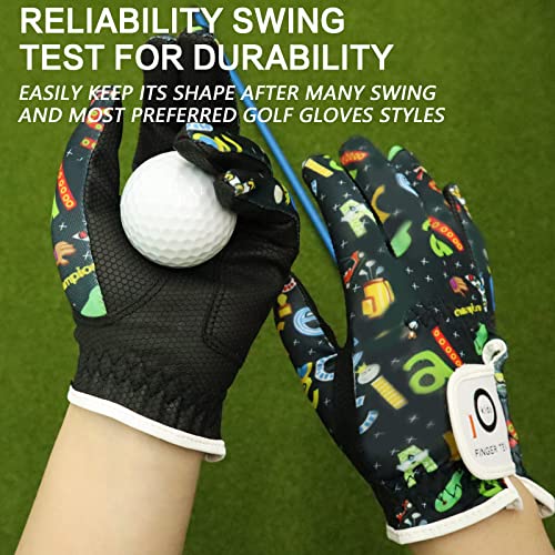 FINGER TEN Golf Gloves for Kids Boys Girls Both Left Right Hand Value 1 Pair, Toddler Junior Youth Golf Glove White Green Black (Dark Blue&Black, Large) - Image 3