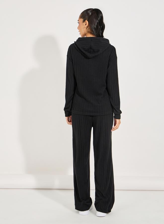 Styli Rib Knit Hooded Top & Wide Leg Pants Co-Ords  - Image 5