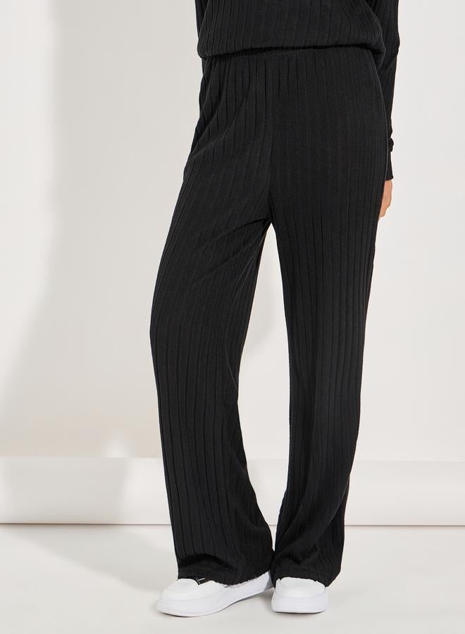 Styli Rib Knit Hooded Top & Wide Leg Pants Co-Ords  - Image 4