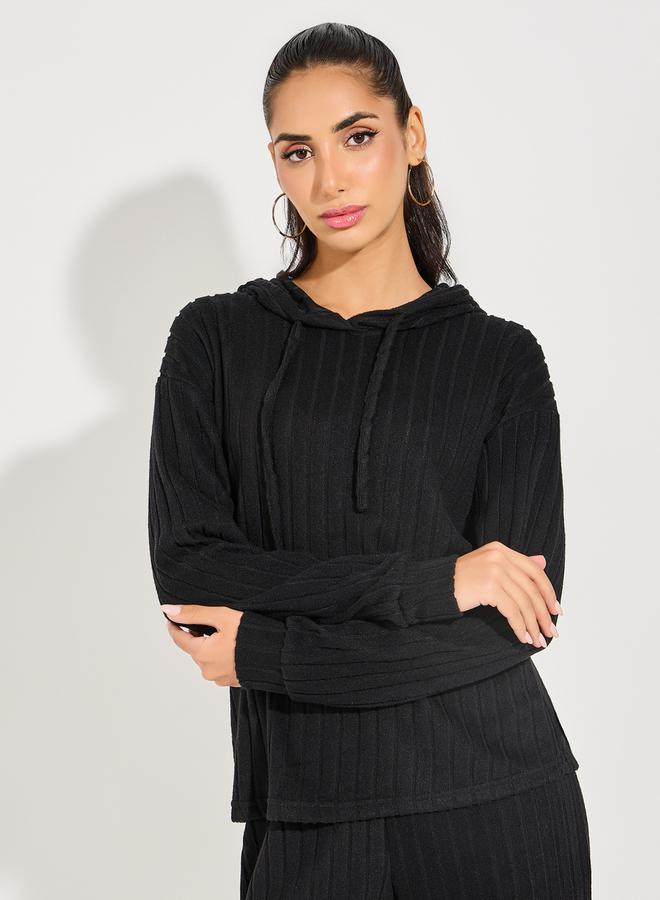 Styli Rib Knit Hooded Top & Wide Leg Pants Co-Ords  - Image 2