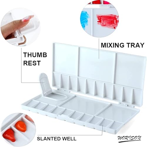 Worison 25 Comparments Mini Folding Paint Palette Plastic Palette with Thumbhole for Watercolor Gouache Acrylic and Oil Paint 20 x 9 cms - Image 4