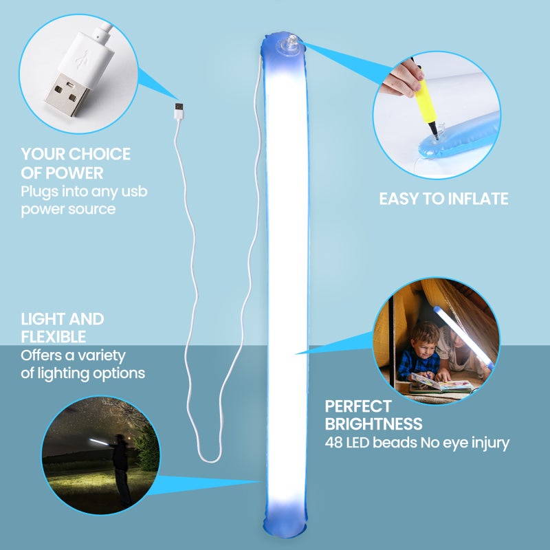 2pcs Inflatable Camping Lantern Foldable Light Strip Easy to Store for Outdoor Activity Camp Hung on RVs, Tents, Cave with Adhesive Tape Plugs into any USB Power Source - Image 3
