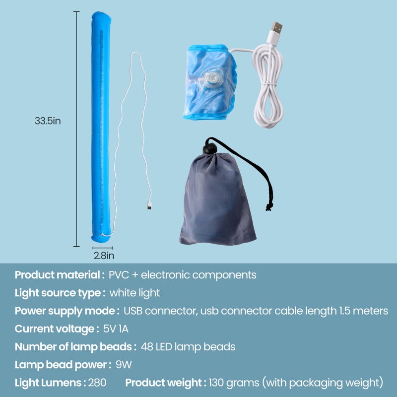 2pcs Inflatable Camping Lantern Foldable Light Strip Easy to Store for Outdoor Activity Camp Hung on RVs, Tents, Cave with Adhesive Tape Plugs into any USB Power Source - Image 4