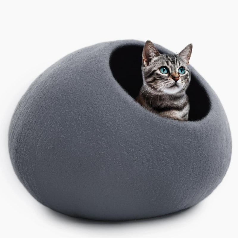 Woolygon Premium Wool Cat Cave Bed - Felt Cat Cave Handmade from 100% Merino Wool, Pet Friendly Felt Cat Bed for Indoor Cats and Kittens - Image 1