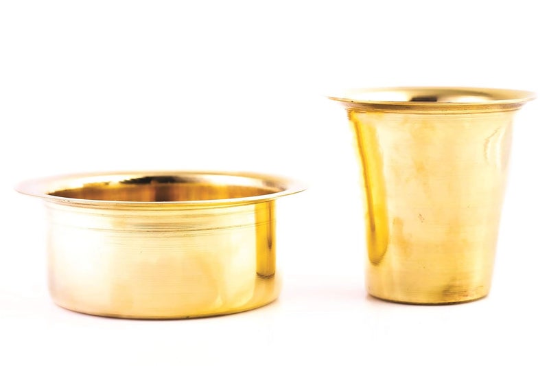Rolimoli Special South Indian Coffee Brass Filter Handmade Tumbler Cup Set Handicraft (150 ML Pure Brass Kappi Set of 1) - Image 2