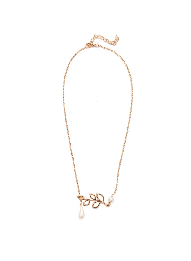 هويتك قلادة أنيقة من اللؤلؤ على شكل ورقة شجر باللون الذهبي للنساء - Image 5