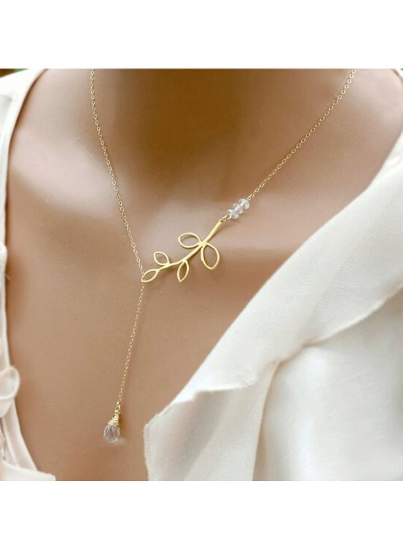 هويتك قلادة أنيقة من اللؤلؤ على شكل ورقة شجر باللون الذهبي للنساء - Image 2