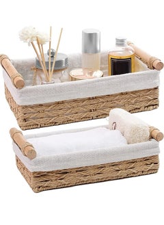 Cozy Nest 2-Pack Rectangular Woven Storage Baskets Fabric Wrapped & Washable Liner Paper Rope Woven Design Stylish Bathroom Cosmetic & Shelf Organizers  - Image 1