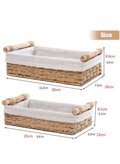 Cozy Nest 2-Pack Rectangular Woven Storage Baskets Fabric Wrapped & Washable Liner Paper Rope Woven Design Stylish Bathroom Cosmetic & Shelf Organizers  - Image 2