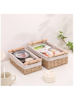 Cozy Nest 2-Pack Rectangular Woven Storage Baskets Fabric Wrapped & Washable Liner Paper Rope Woven Design Stylish Bathroom Cosmetic & Shelf Organizers  - Image 3